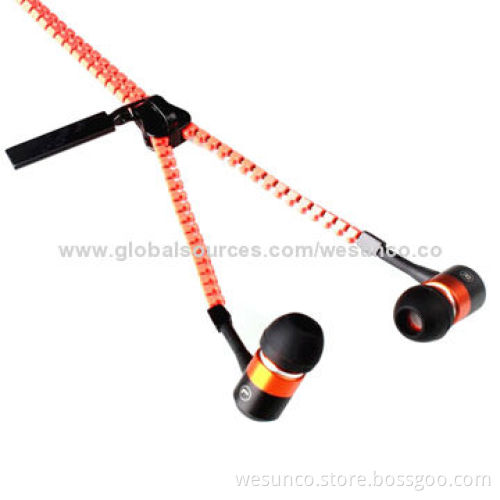 Zipper Earphones with Metal Materials, Based on Mic, Volume Control or not these, FM Direct FactoryNew